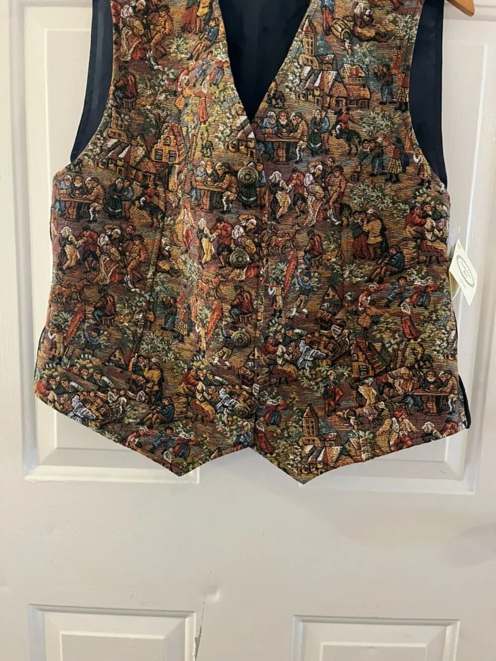 Gobelins Art Creations Medieval Tapestry Brussels Village Scene Vest Sz XXL